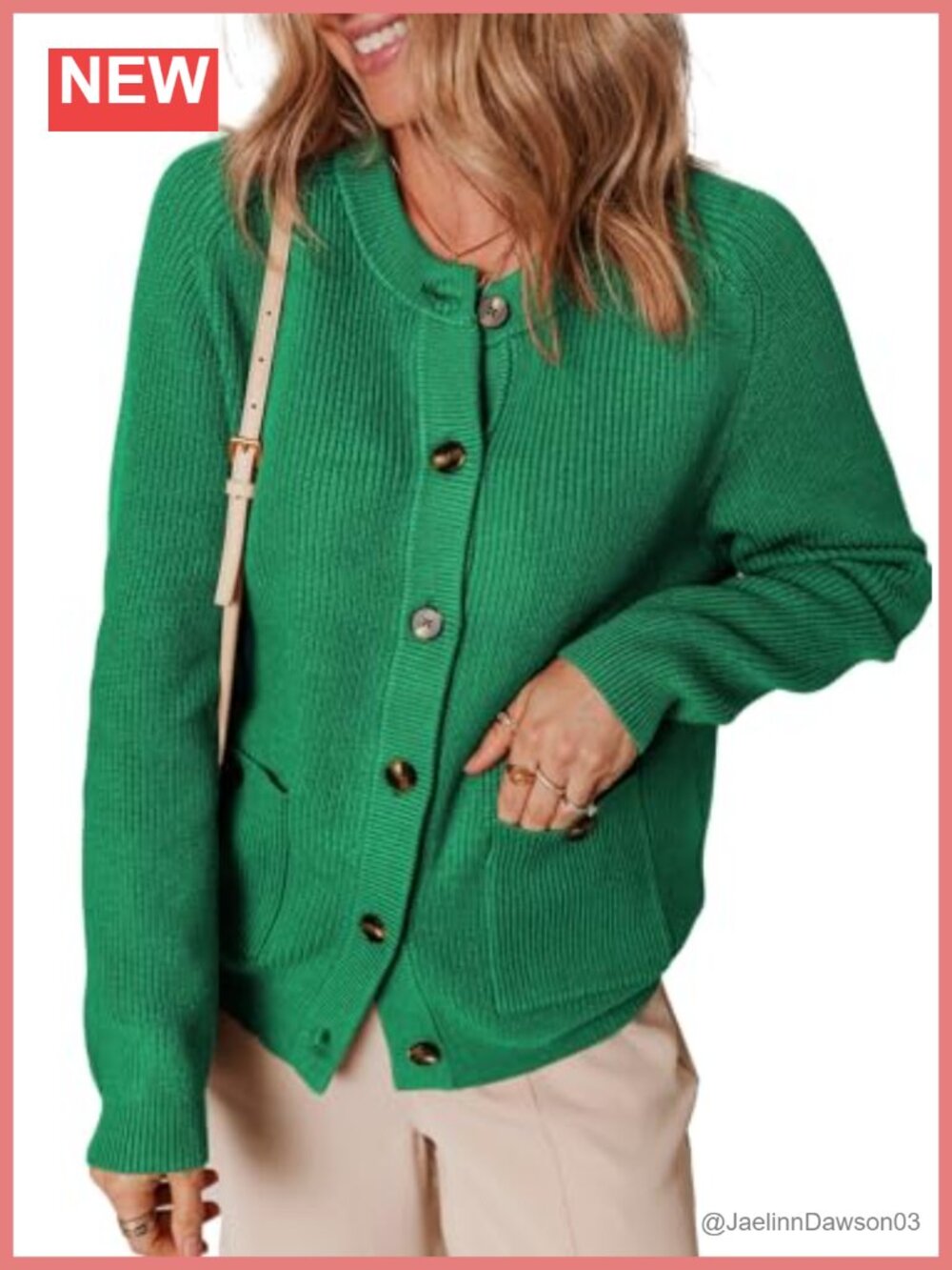 Cable Knit Button Down Cardigan Sweater with Pockets Long Sleeve Crewneck